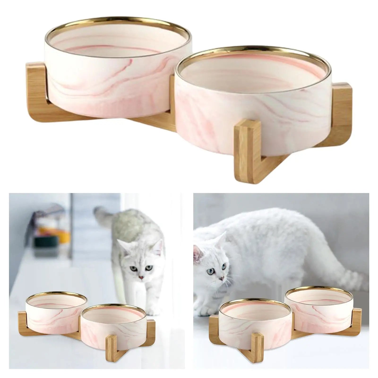 Elevated Ceramic Cat Bowl Set — Food & Water