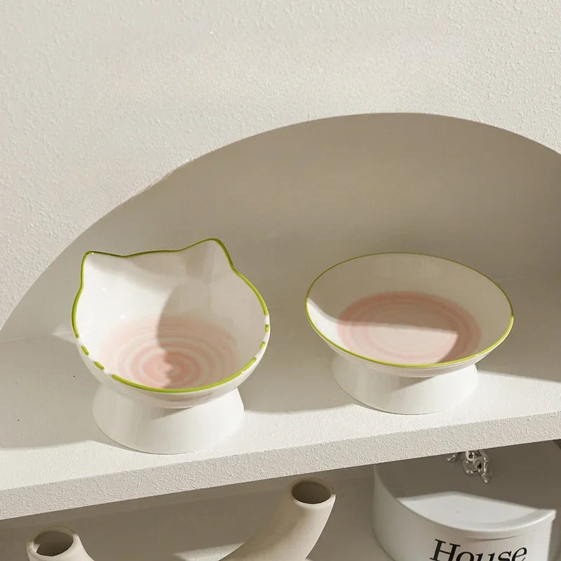 Elevated Ceramic Cat Bowl — Cat Ear Design