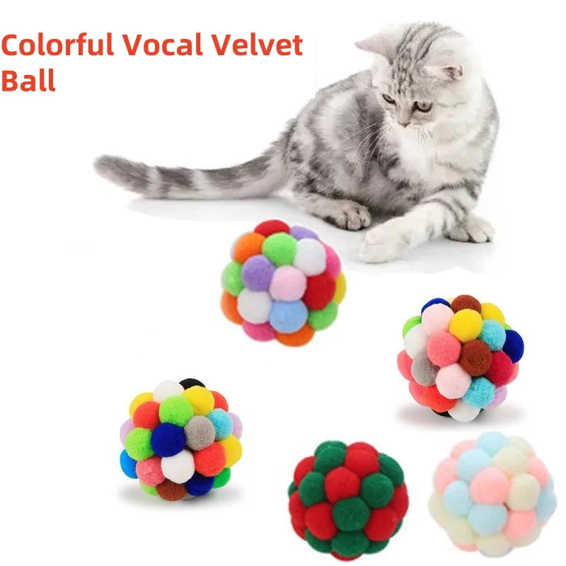 Colorful Plush Cat Ball Toy — Bell Inside