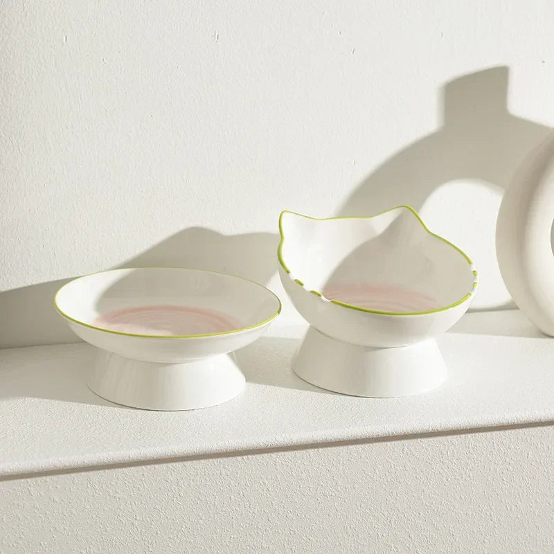 Elevated Ceramic Cat Bowl — Cat Ear Design
