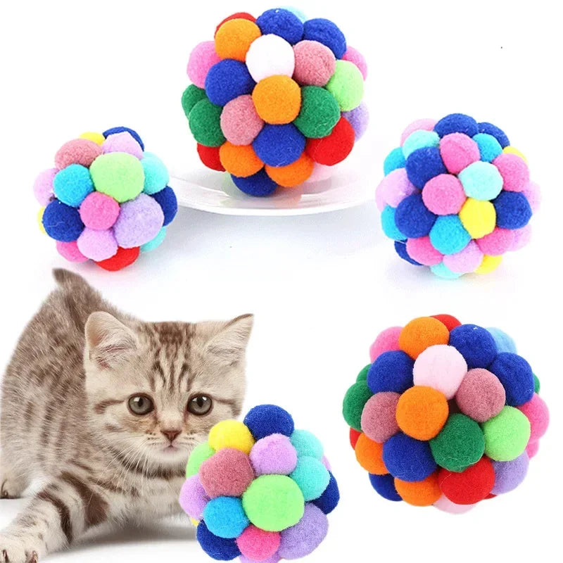 Colorful Plush Cat Ball Toy — Bell Inside