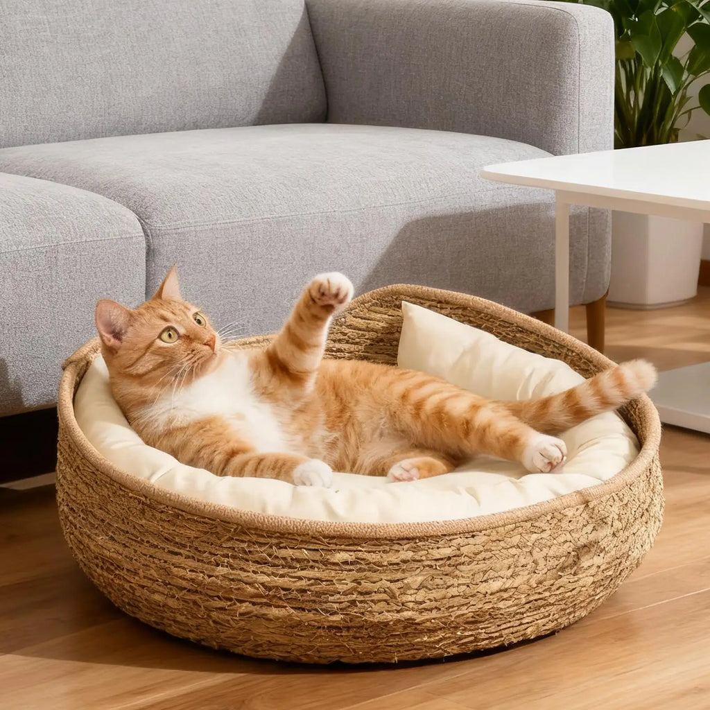 Handwoven Rattan Cat Bed