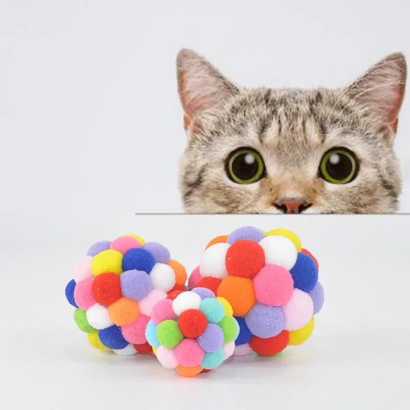 Colorful Plush Cat Ball Toy — Bell Inside
